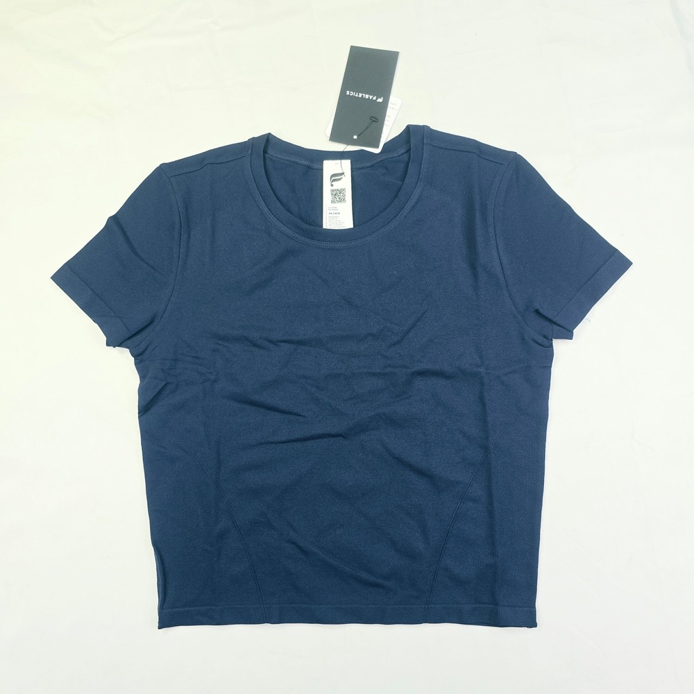 Fabletics Women's Seamless Short Sleeve Crop Top Small XS Navy Blue Activewear